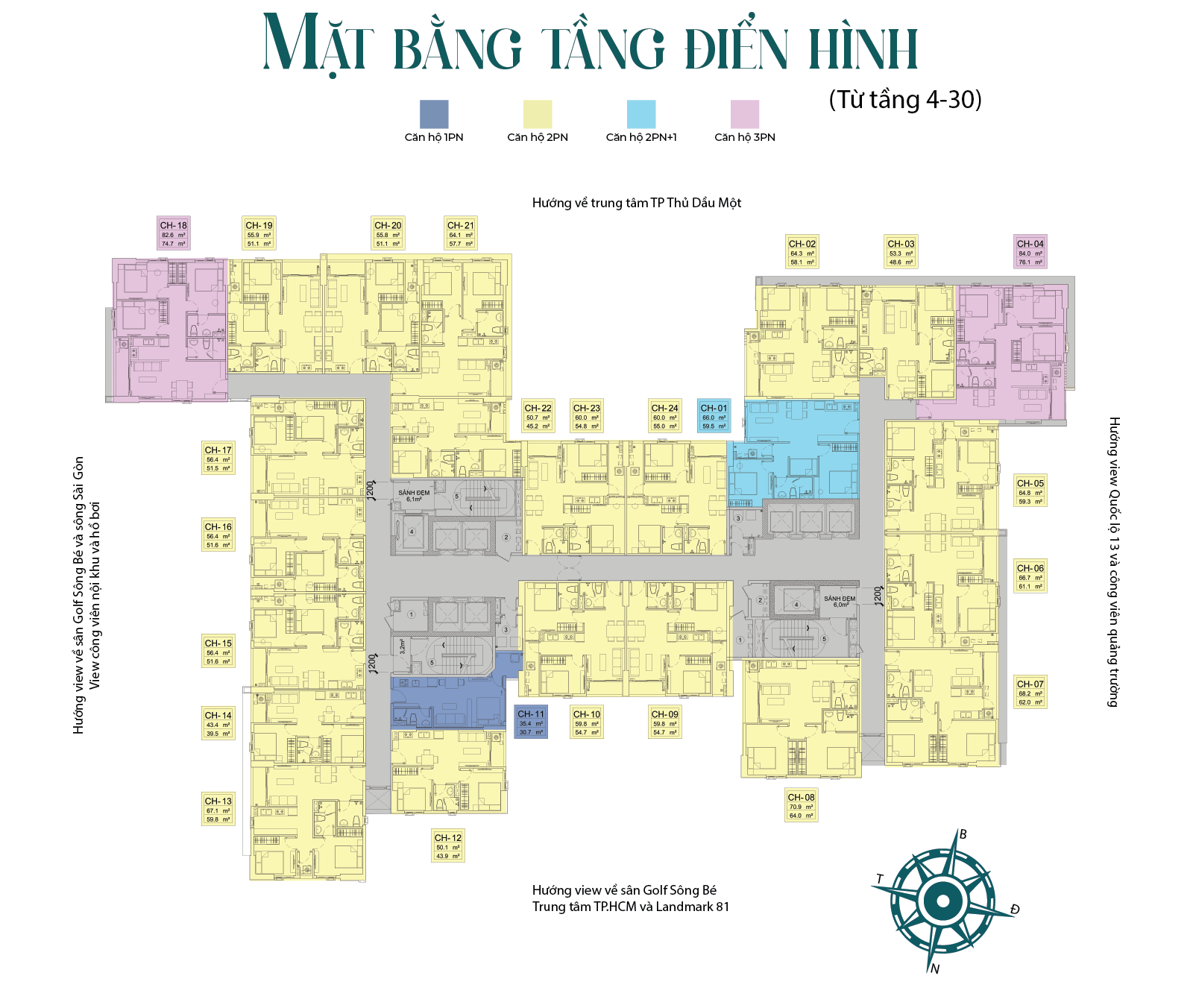 DIAMOND BOULEVARD 32 Mặt bằng tầng điển hình căn hộ Diamond Boulevard