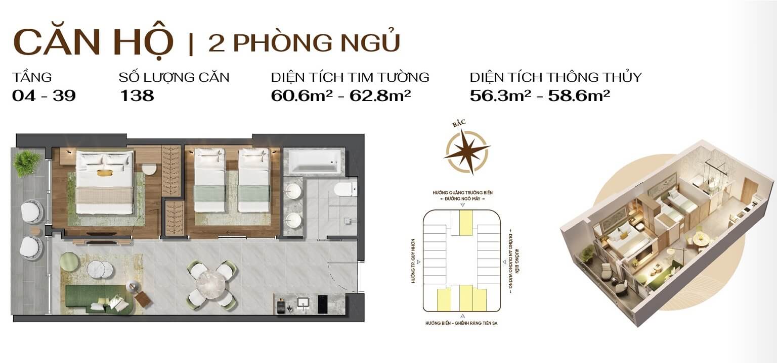Q1 TOWER 36 Thiet ke can ho 2 phong ngu Q1 Tower Quy Nhon