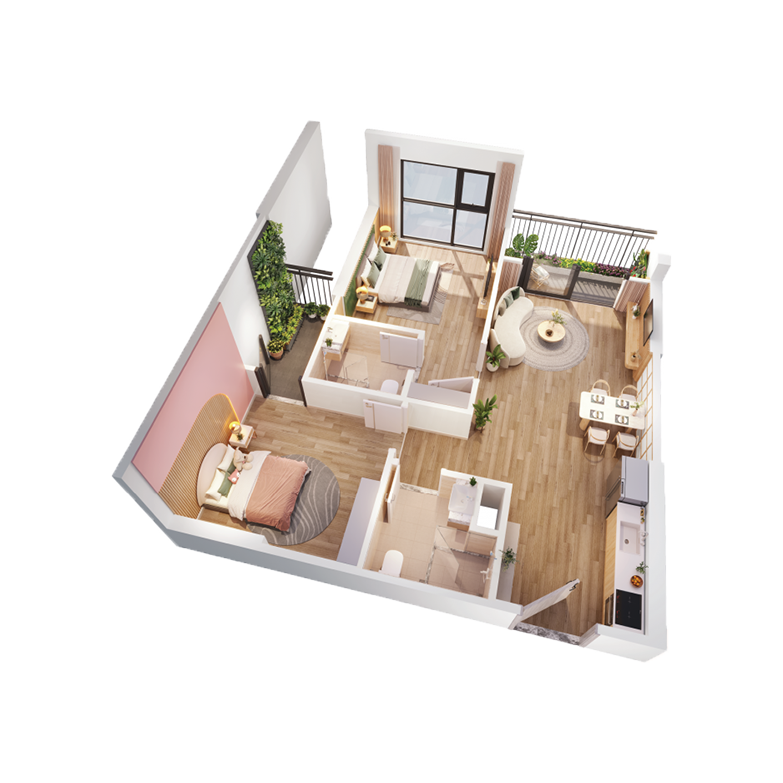 Thiết kế 2PN 71 – 100m² Palm River